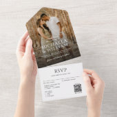 モダンタイポグラフィ独身の写真とQRコード結婚 オールインワン招待状 (貼ってはがせる)