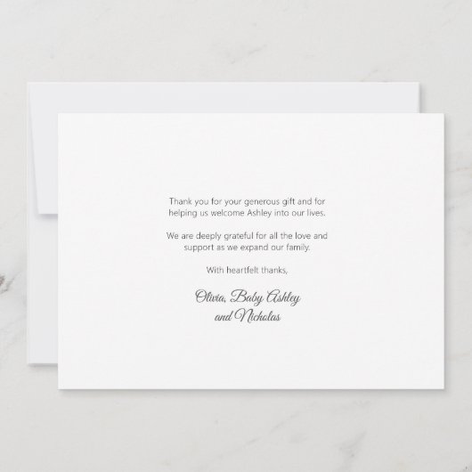 モダンタイポグラフィ生まれたばかりのベビー写真 サンキューカード (裏面)