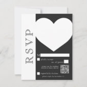 モダンタイポグラフィ白黒ハート結婚のQR 出欠カード (正面)