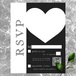 モダンタイポグラフィ白黒ハート結婚のQR 出欠カード