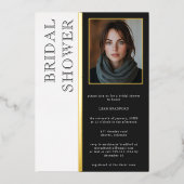 モダンタイポグラフィ白黒フォトブライダルシャワー 箔招待状 (正面)