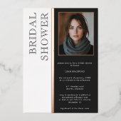 モダンタイポグラフィ白黒フォトブライダルシャワー 箔招待状 (正面)