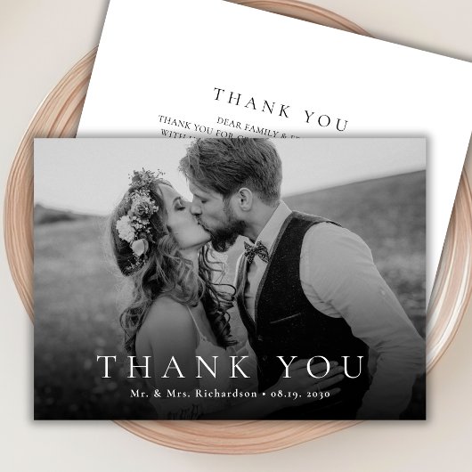 モダンタイポグラフィ白黒フォト結婚ズ サンキューカード