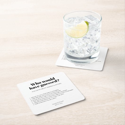 モダンタイポグラフィ白黒結婚のおもしろい事実 スクエアペーパーコースター (インサイチュ)