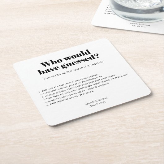 モダンタイポグラフィ白黒結婚のおもしろい事実 スクエアペーパーコースター (アングル)