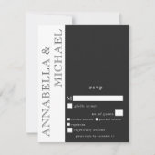 モダンタイポグラフィ白黒結婚ズディナー 出欠カード (正面)
