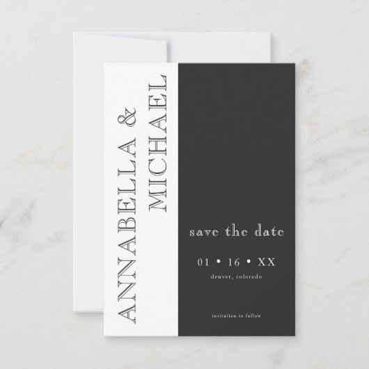 モダンタイポグラフィ白黒結婚写真 セーブザデート (正面)