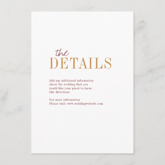 モダンタイポグラフィ秋の結婚式詳細カード エンクロージャーカード (正面)