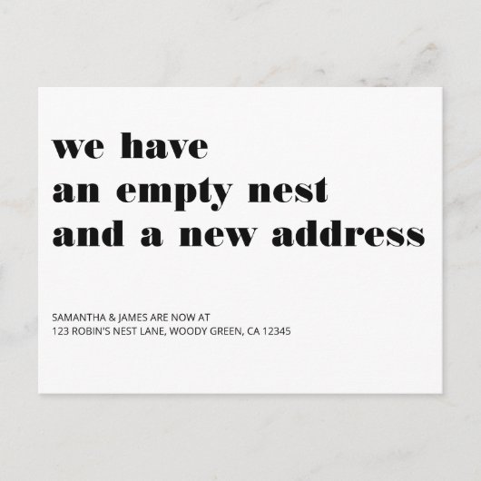 モダンタイポグラフィ空のネスト新しいアドレス 案内ポストカード (正面)