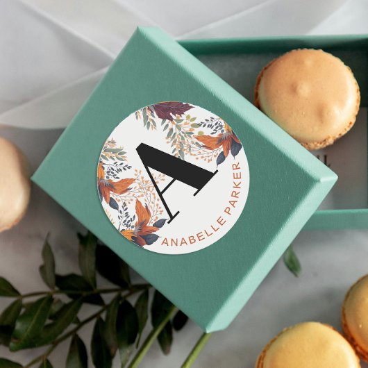 モダンタイポグラフィ紅葉名モノグラム ラウンドシール