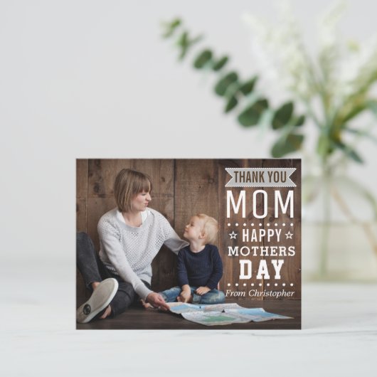 モダンタイポグラフィ素朴ハッピーマザーズデイ ポストカード (スタンド正面)