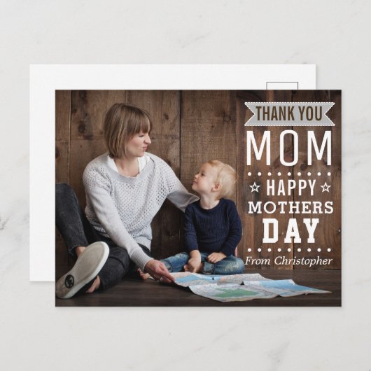 モダンタイポグラフィ素朴ハッピーマザーズデイ ポストカード (正面/裏面)