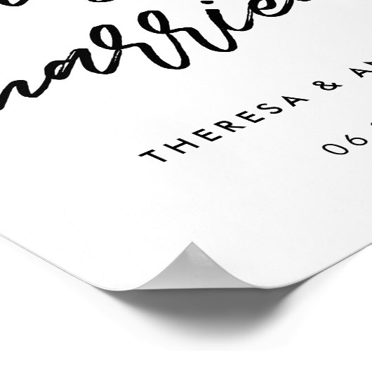 モダンタイポグラフィ結婚たった今結婚しました徴候 ポスター (角)