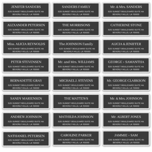 モダンタイポグラフィ結婚のゲストアドレス黒 シール (正面)