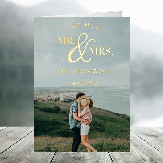 モダンタイポグラフィ結婚の写真ありがとうご実在ざう 箔グリーティングカード