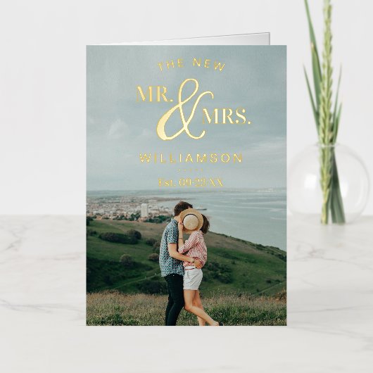 モダンタイポグラフィ結婚の写真ありがとうご実在ざう 箔グリーティングカード (正面)