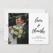 モダンタイポグラフィ結婚の写真の愛と感謝してい サンキューカード (正面)