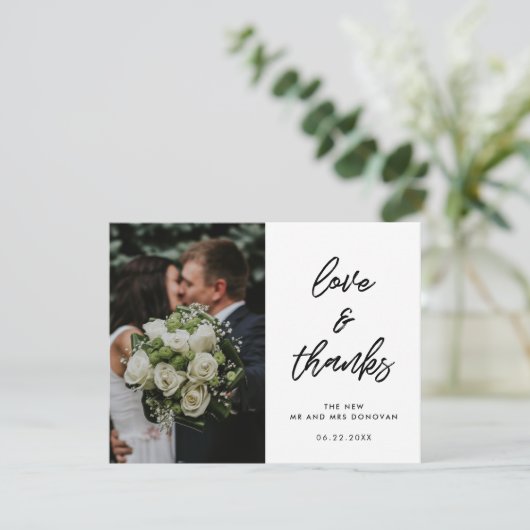 モダンタイポグラフィ結婚の写真の愛と感謝してい サンキューカード (スタンド正面)
