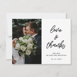 モダンタイポグラフィ結婚の写真の愛と感謝してい サンキューカード