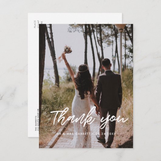 モダンタイポグラフィ結婚の写真感謝していよ ポストカード (正面/裏面)