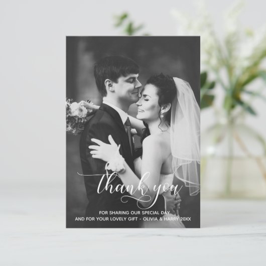 モダンタイポグラフィ結婚の感謝フォトカード サンキューカード (スタンド正面)