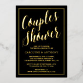 モダンタイポグラフィ結婚カップルのシャワー実在 箔招待状 (正面)