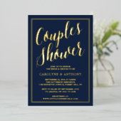 モダンタイポグラフィ結婚カップルのシャワー実在 箔招待状 (立ち正面)