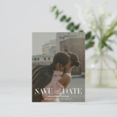 モダンタイポグラフィ結婚写真救の日付 ポストカード (スタンド正面)