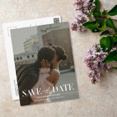 モダンタイポグラフィ結婚写真救の日付 ポストカード