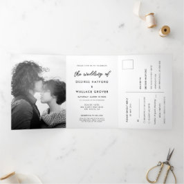 モダンタイポグラフィ結婚写真 三つ折り招待状