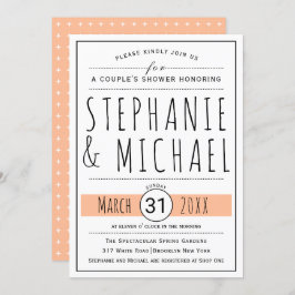 モダンタイポグラフィ結婚桃のカップルのシャワー 招待状
