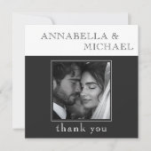 モダンタイポグラフィ結婚白黒の写真 サンキューカード (正面)
