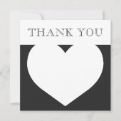モダンタイポグラフィ結婚白黒ハート サンキューカード (正面)