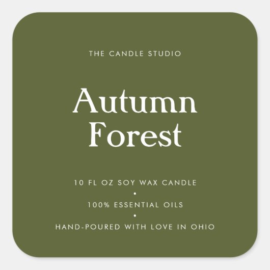 モダンタイポグラフィ緑包装用キャンドル化粧料 スクエアシール (正面)