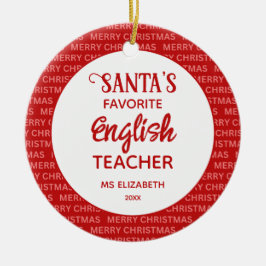 モダンタイポグラフィ英語先生クリスマスレッド セラミックオーナメント