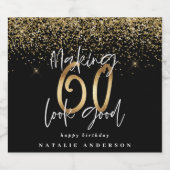 モダンタイポグラフィ金ゴールドグリッターシック60th誕生日 スパークリングワインラベル (シングルラベル)