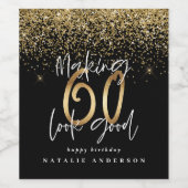 モダンタイポグラフィ金ゴールドグリッターシック60th誕生日 ワインラベル (シングルラベル)