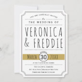 モダンタイポグラフィ金ゴールド結婚式招待状 招待状 (正面)