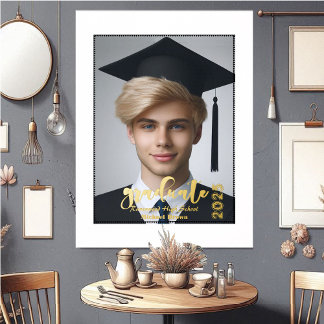 モダンタイポグラフィ高校卒業生ハット写真 箔ポスター