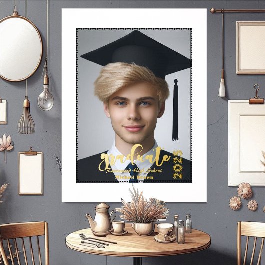 モダンタイポグラフィ高校卒業生ハット写真 箔ポスター