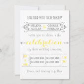 モダンタイポグラフィ黄結婚色 招待状 (正面)