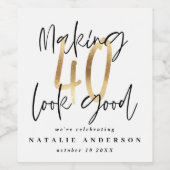 モダンタイポグラフィ黒番と金ゴールド40歳の誕生日の勝利 ワインラベル (シングルラベル)