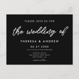 モダンタイポグラフィ黒結婚式招待状 ポストカード