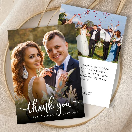 モダンタイポグラフィ2写真結婚のサンキューカード サンキューカード