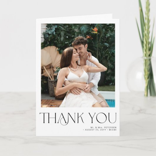 モダンタイポグラフィ2写真結婚折 サンキューカード (正面)