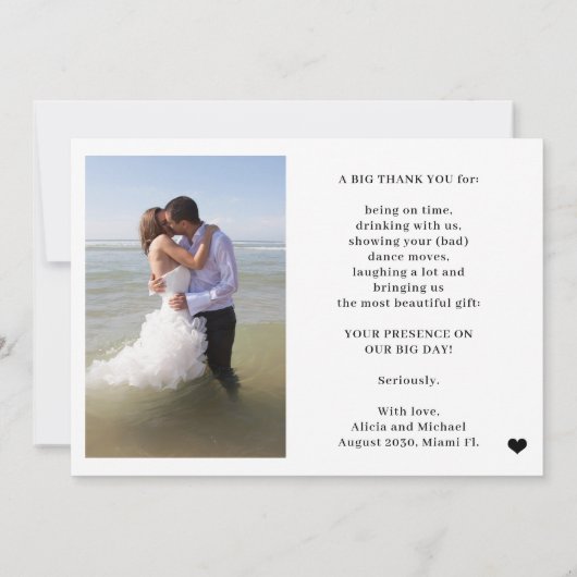 モダンタイポグラフィ2枚結婚の写真は感謝してい君 招待状 (裏面)