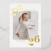 モダンタイポグラフィ2025年新年金ゴールド 箔シーズンカード (正面)