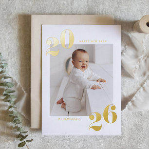 モダンタイポグラフィ2025年新年金ゴールド 箔シーズンカード