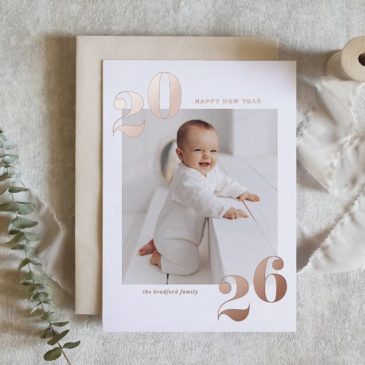 モダンタイポグラフィ2025年新年金ゴールド 箔シーズンカード