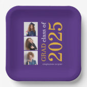 モダンタイポグラフィ3写真パープル2025卒業 ペーパープレート (正面)